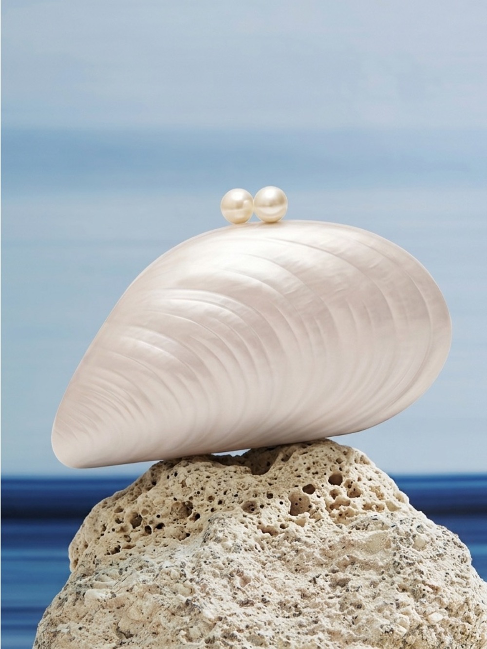 Pearlescent Shell Clutch in Pearl White - Picture 1 of 8